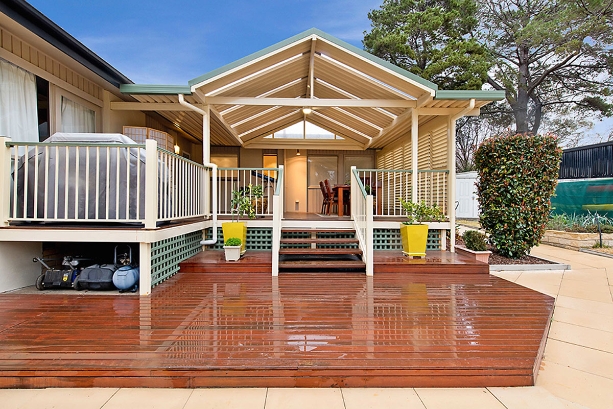 polycarbonate sheeting brings light into this triple level patio